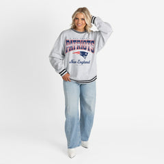 New England Patriots Gameday Couture Women's Oversized Gridiron Drive Ringer Stripe Sweatshirt - Ash/Black - NFL