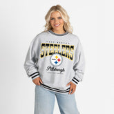 Pittsburgh Steelers Gameday Couture Women's Oversized Gridiron Drive Ringer Stripe Sweatshirt - Ash/Black - NFL