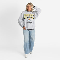 Pittsburgh Steelers Gameday Couture Women's Oversized Gridiron Drive Ringer Stripe Sweatshirt - Ash/Black - NFL