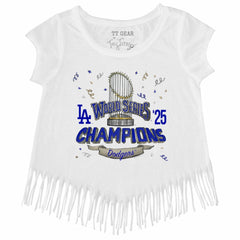 Los Angeles Dodgers Tiny Turnip Girls Youth 2025 World Series Champions Parade Fringe T-Shirt Outlet