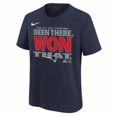 New England Patriots Youth 2025 AFC East Division Champions Locker Room Trophy Collection T-Shirt - Navy - Nike