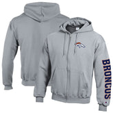 Denver Broncos Champion Powerblend Fleece Full-Zip Hoodie - Heather Gray - NFL