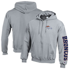 Denver Broncos Champion Powerblend Fleece Full-Zip Hoodie - Heather Gray - NFL