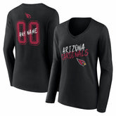 Arizona Cardinals Women's Hustle Personalized Name & Number Long Sleeve V-Neck T-Shirt - Black - NFL