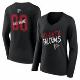 Atlanta Falcons Women's Hustle Personalized Name & Number Long Sleeve V-Neck T-Shirt - Black - NFL