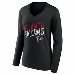 Atlanta Falcons Women's Hustle Personalized Name & Number Long Sleeve V-Neck T-Shirt - Black - NFL