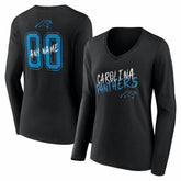 Carolina Panthers Women's Hustle Personalized Name & Number Long Sleeve V-Neck T-Shirt - Black - NFL
