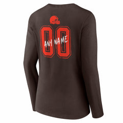 Cleveland Browns Women's Hustle Personalized Name & Number Long Sleeve V-Neck T-Shirt - Brown - NFL