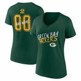 Green Bay Packers Women's Hustle Personalized Name & Number V-Neck T-Shirt - Green - NFL