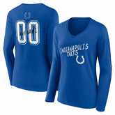 Indianapolis Colts Women's Hustle Personalized Name & Number Long Sleeve V-Neck T-Shirt - Royal - NFL