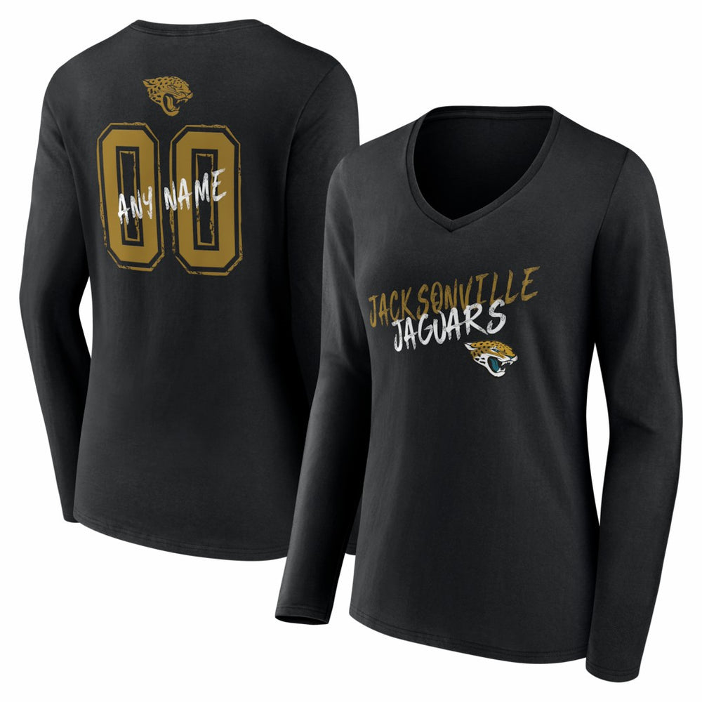 Jacksonville Jaguars Women's Hustle Personalized Name & Number Long Sleeve V-Neck T-Shirt - Black - NFL