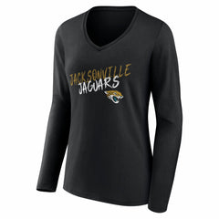 Jacksonville Jaguars Women's Hustle Personalized Name & Number Long Sleeve V-Neck T-Shirt - Black - NFL