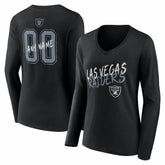 Las Vegas Raiders Women's Hustle Personalized Name & Number Long Sleeve V-Neck T-Shirt - Black - NFL