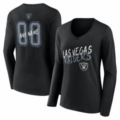 Las Vegas Raiders Women's Hustle Personalized Name & Number Long Sleeve V-Neck T-Shirt - Black - NFL