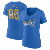 Los Angeles Chargers Women's Hustle Personalized Name & Number V-Neck T-Shirt - Powder Blue - NFL
