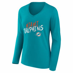 Miami Dolphins Women's Hustle Personalized Name & Number Long Sleeve V-Neck T-Shirt - Aqua - NFL