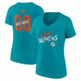 Miami Dolphins Women's Hustle Personalized Name & Number V-Neck T-Shirt - Aqua - NFL