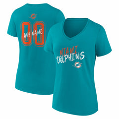 Miami Dolphins Women's Hustle Personalized Name & Number V-Neck T-Shirt - Aqua - NFL