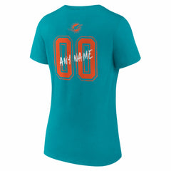 Miami Dolphins Women's Hustle Personalized Name & Number V-Neck T-Shirt - Aqua - NFL