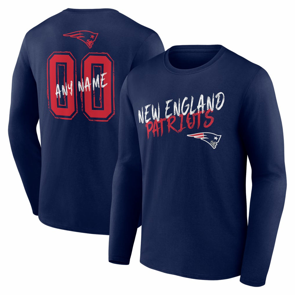 New England Patriots Hustle Personalized Name & Number Long Sleeve T-Shirt - Navy - NFL