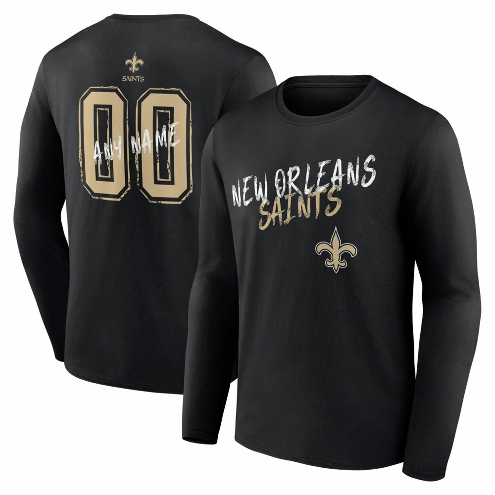 New Orleans Saints Hustle Personalized Name & Number Long Sleeve T-Shirt - Black - NFL
