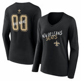 New Orleans Saints Women's Hustle Personalized Name & Number Long Sleeve V-Neck T-Shirt - Black - NFL