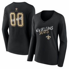 New Orleans Saints Women's Hustle Personalized Name & Number Long Sleeve V-Neck T-Shirt - Black - NFL