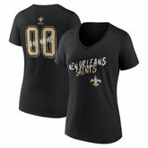 New Orleans Saints Women's Hustle Personalized Name & Number V-Neck T-Shirt - Black - NFL