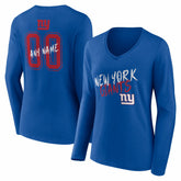 New York Giants Women's Hustle Personalized Name & Number Long Sleeve V-Neck T-Shirt - Royal - NFL