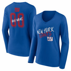 New York Giants Women's Hustle Personalized Name & Number Long Sleeve V-Neck T-Shirt - Royal - NFL