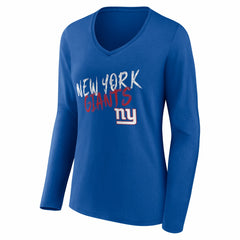New York Giants Women's Hustle Personalized Name & Number Long Sleeve V-Neck T-Shirt - Royal - NFL