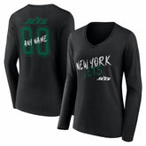 New York Jets Women's Hustle Personalized Name & Number Long Sleeve V-Neck T-Shirt - Black - NFL