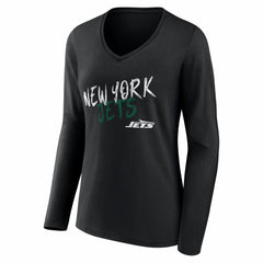 New York Jets Women's Hustle Personalized Name & Number Long Sleeve V-Neck T-Shirt - Black - NFL