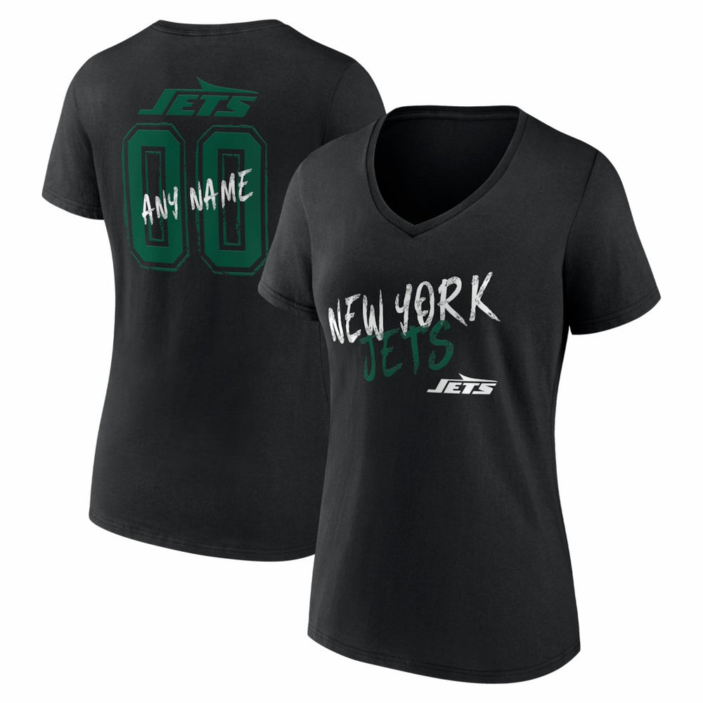 New York Jets Women's Hustle Personalized Name & Number V-Neck T-Shirt - Black - NFL