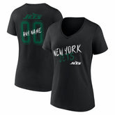 New York Jets Women's Hustle Personalized Name & Number V-Neck T-Shirt - Black - NFL