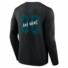 Philadelphia Eagles Hustle Personalized Name & Number Long Sleeve T-Shirt - Black - NFL