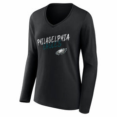 Philadelphia Eagles Women's Hustle Personalized Name & Number Long Sleeve V-Neck T-Shirt - Black - NFL