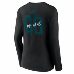 Philadelphia Eagles Women's Hustle Personalized Name & Number Long Sleeve V-Neck T-Shirt - Black - NFL