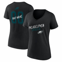 Philadelphia Eagles Women's Hustle Personalized Name & Number V-Neck T-Shirt - Black - NFL