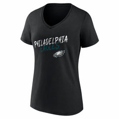Philadelphia Eagles Women's Hustle Personalized Name & Number V-Neck T-Shirt - Black - NFL