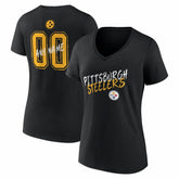 Pittsburgh Steelers Women's Hustle Personalized Name & Number V-Neck T-Shirt - Black - NFL