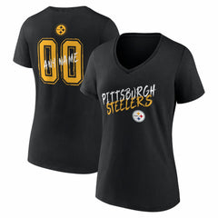 Pittsburgh Steelers Women's Hustle Personalized Name & Number V-Neck T-Shirt - Black - NFL