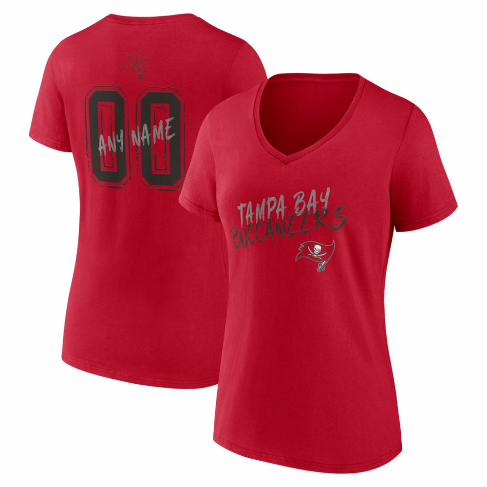 Tampa Bay Buccaneers Women's Hustle Personalized Name & Number V-Neck T-Shirt - Red - NFL