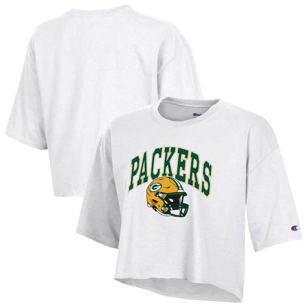 Green Bay Packers Champion Women's Boyfriend Cropped T-Shirt - White - NFL