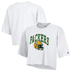 Green Bay Packers Champion Women's Boyfriend Cropped T-Shirt - White - NFL