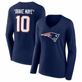 Drake Maye New England Patriots Women's Nickname V-Neck Long Sleeve T-Shirt - Navy - NFL