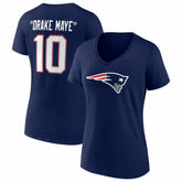Drake Maye New England Patriots Women's Nickname V-Neck T-Shirt - Navy - NFL