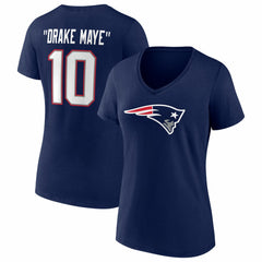 Drake Maye New England Patriots Women's Nickname V-Neck T-Shirt - Navy - NFL