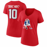 Drake Maye New England Patriots Women's Nickname V-Neck T-Shirt - Red - NFL