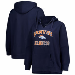 Denver Broncos Women's Plus Size Heart & Soul Notch Neck Hoodie - Navy - Fanatics
